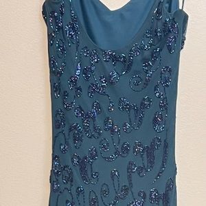Blue green beaded gown